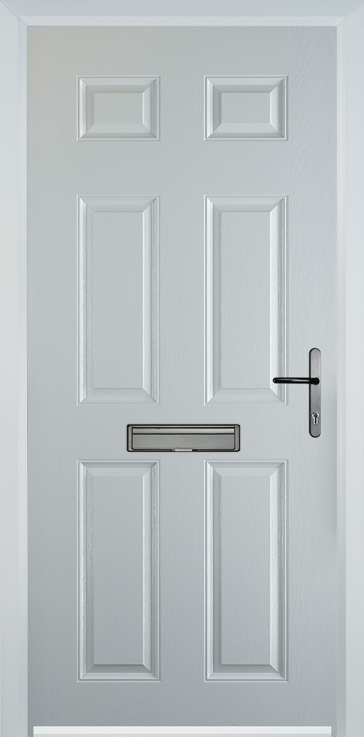 6 panel white composite door with black hardware