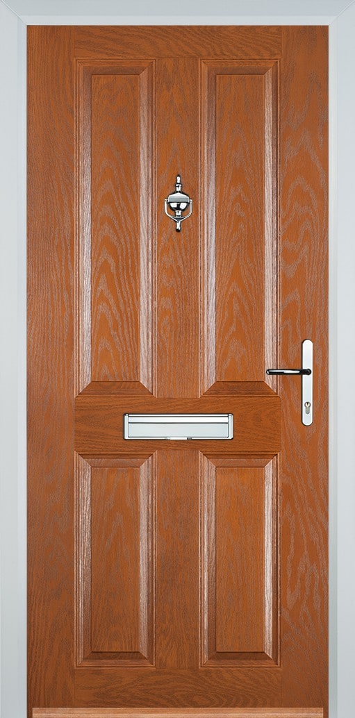 Oak 4 panel composite door with chrome hardware - £831.83