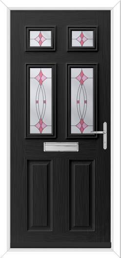 4 panel 2 square black composite door with pink glass 