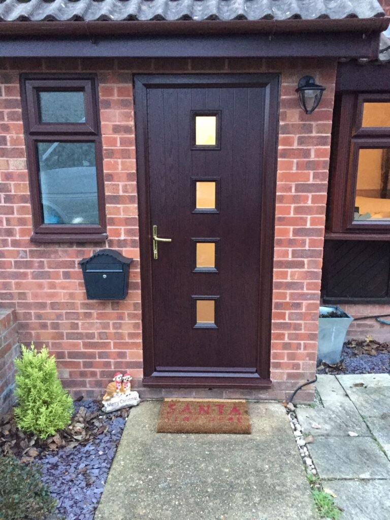 rosewood colour-matched composite door frames in 4 square design